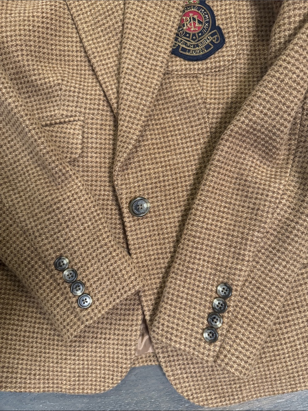 NWOT Lauren Ralph Lauren Brown RLL Crest Houndstooth Tweed Blazer Jacket size 2 - Picture 9 of 10